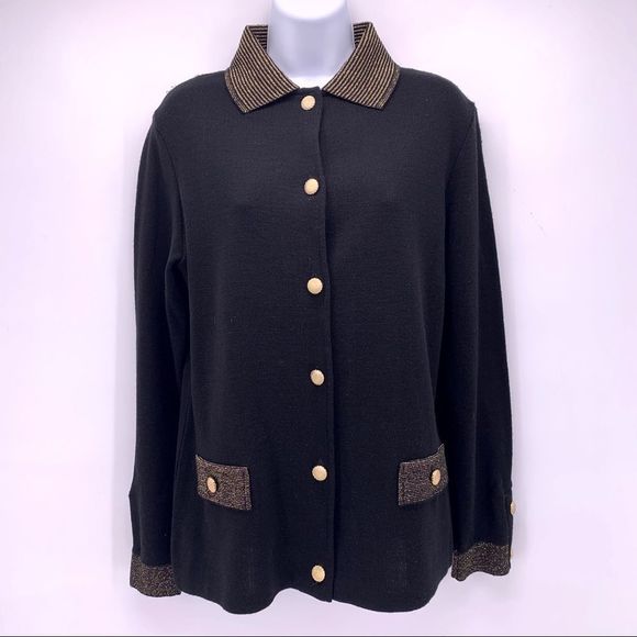 VINTAGE Benjamin Bodin Black and Gold Button Down Cardigan Size Small - Picture 1 of 7